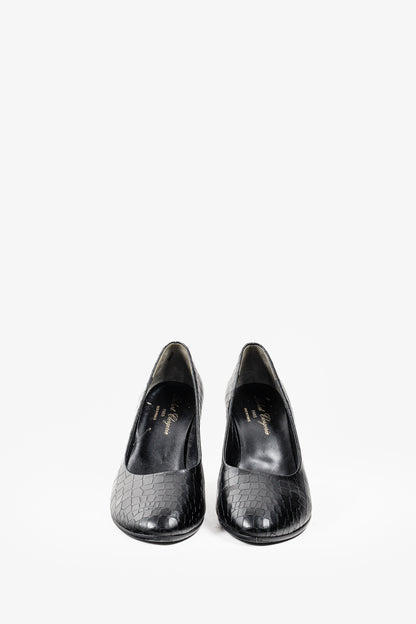 Robert Clergerie Black Croc Embossed Heels