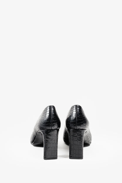 Robert Clergerie Black Croc Embossed Heels