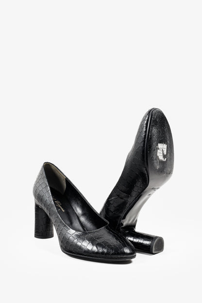 Robert Clergerie Black Croc Embossed Heels