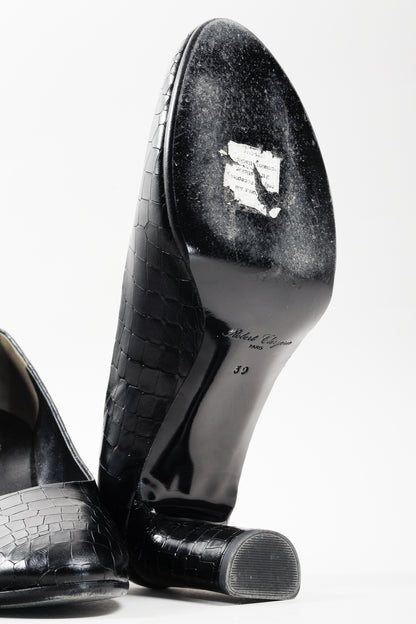 Robert Clergerie Black Croc Embossed Heels