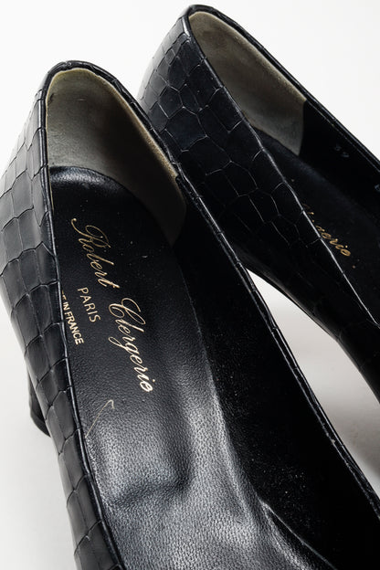 Robert Clergerie Black Croc Embossed Heels