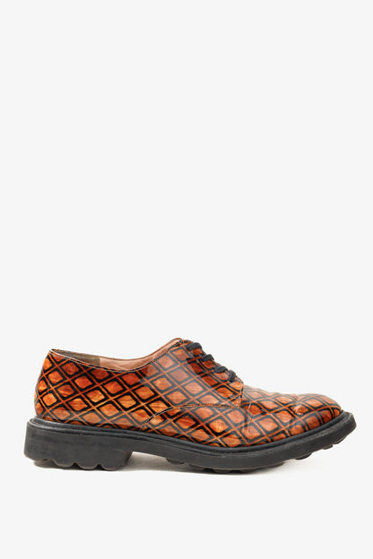 Robert Clergerie Brown Geometric-Pattern Lug Sole Patent Leather Derby Shoes