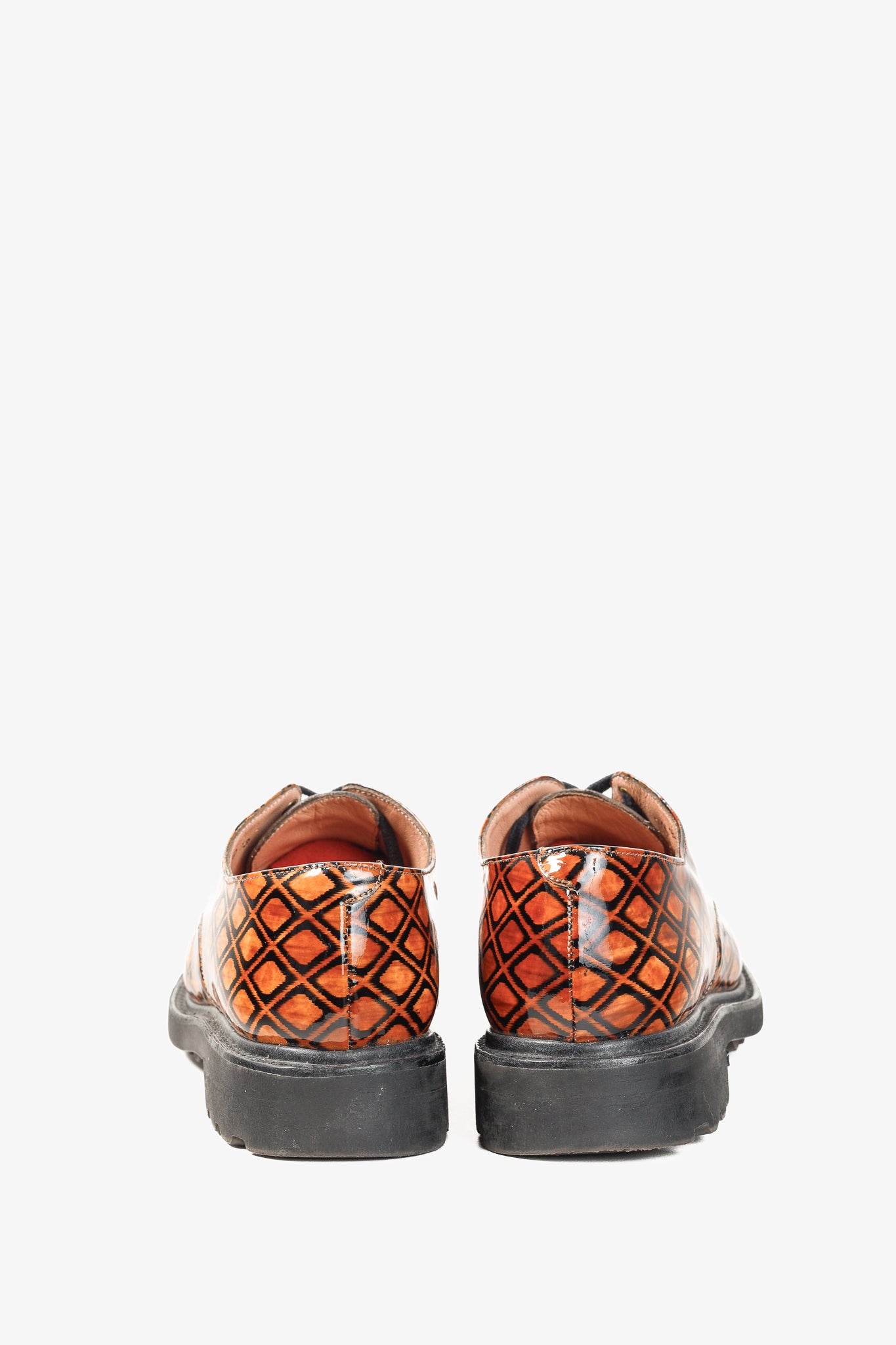 Robert Clergerie Brown Geometric-Pattern Lug Sole Patent Leather Derby Shoes