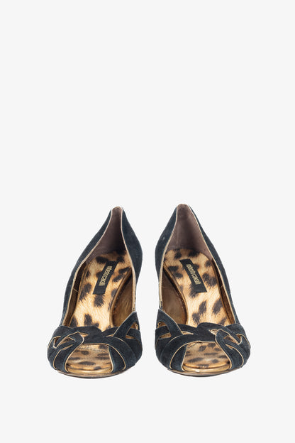 Roberto Cavalli Black Suede Cutout Peep-Toe Heels