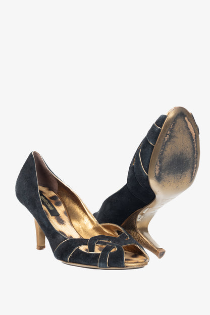 Roberto Cavalli Black Suede Cutout Peep-Toe Heels