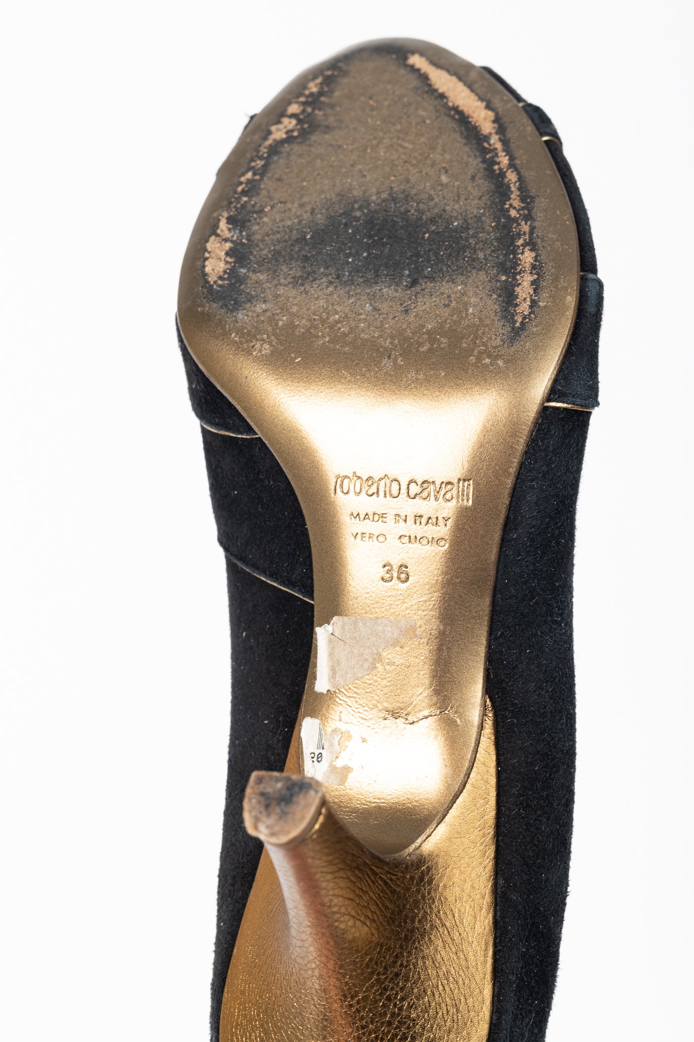 Roberto Cavalli Black Suede Cutout Peep-Toe Heels