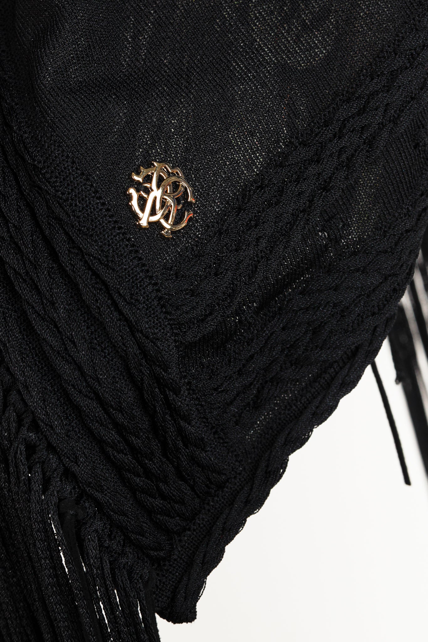 Roberto Cavalli Black Fringe Shawl Cardigan