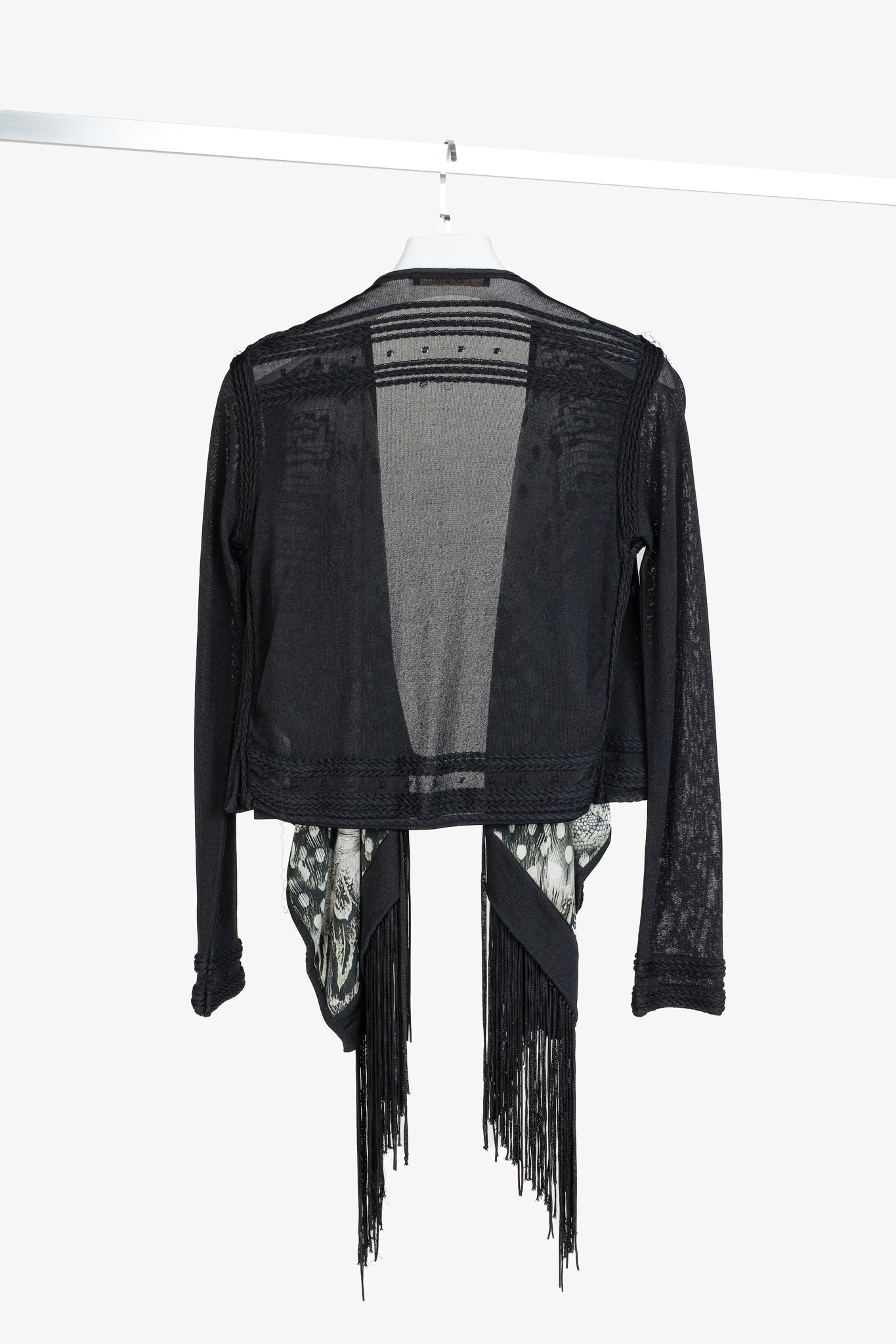 Roberto Cavalli Black Fringe Shawl Cardigan