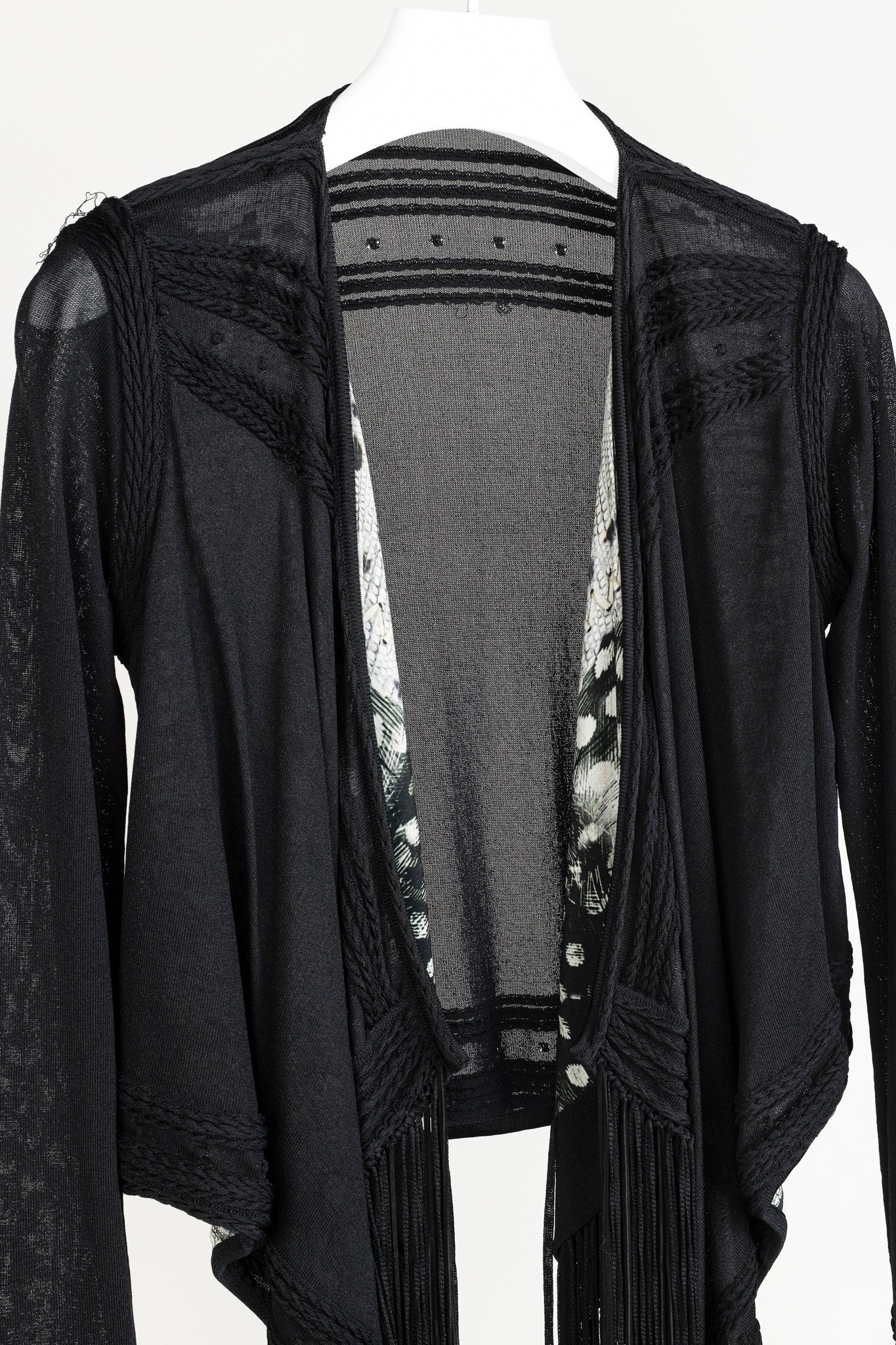 Roberto Cavalli Black Fringe Shawl Cardigan