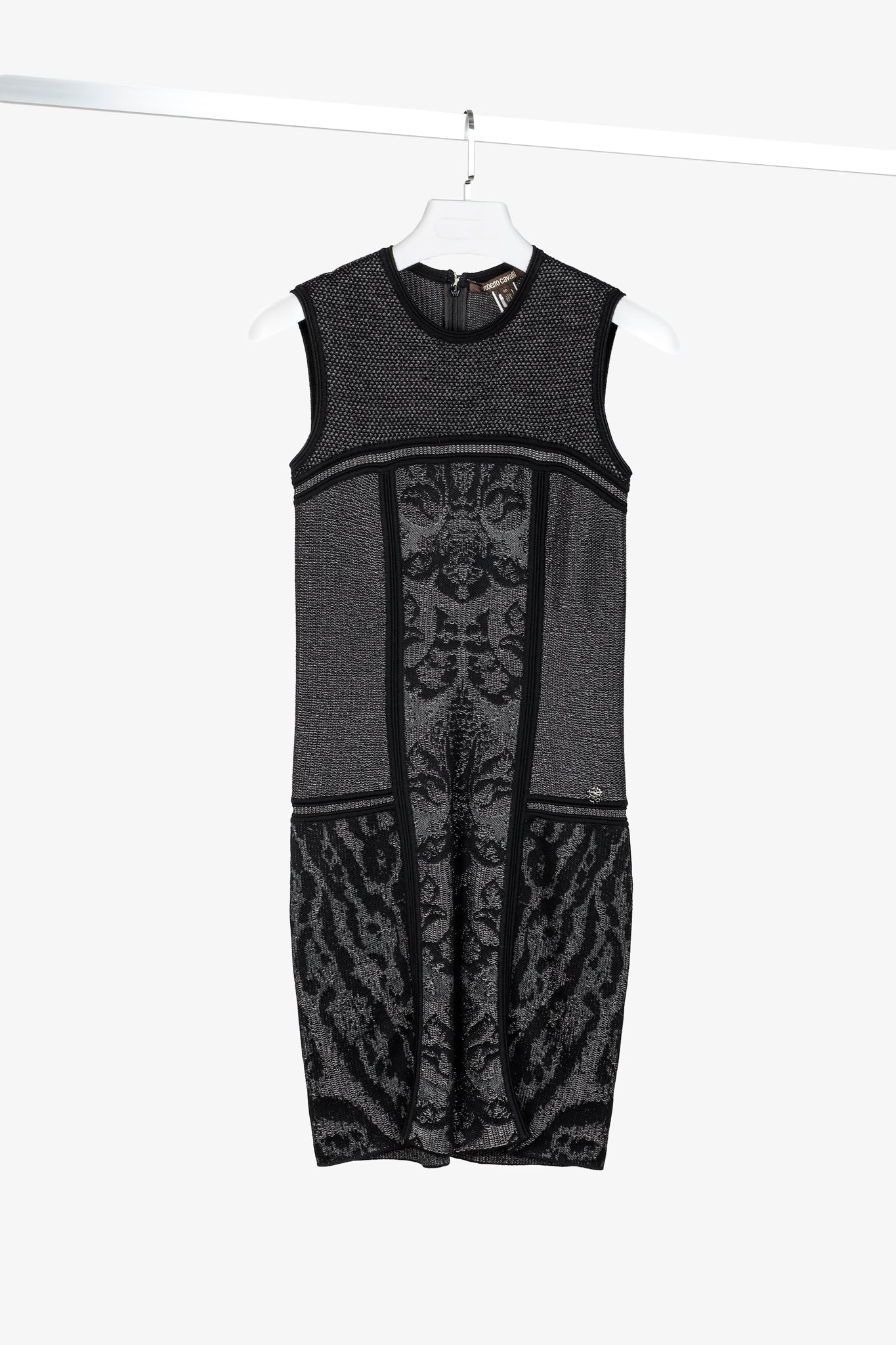 Roberto Cavalli Black Print Sleeveless Metallic Knit Dress