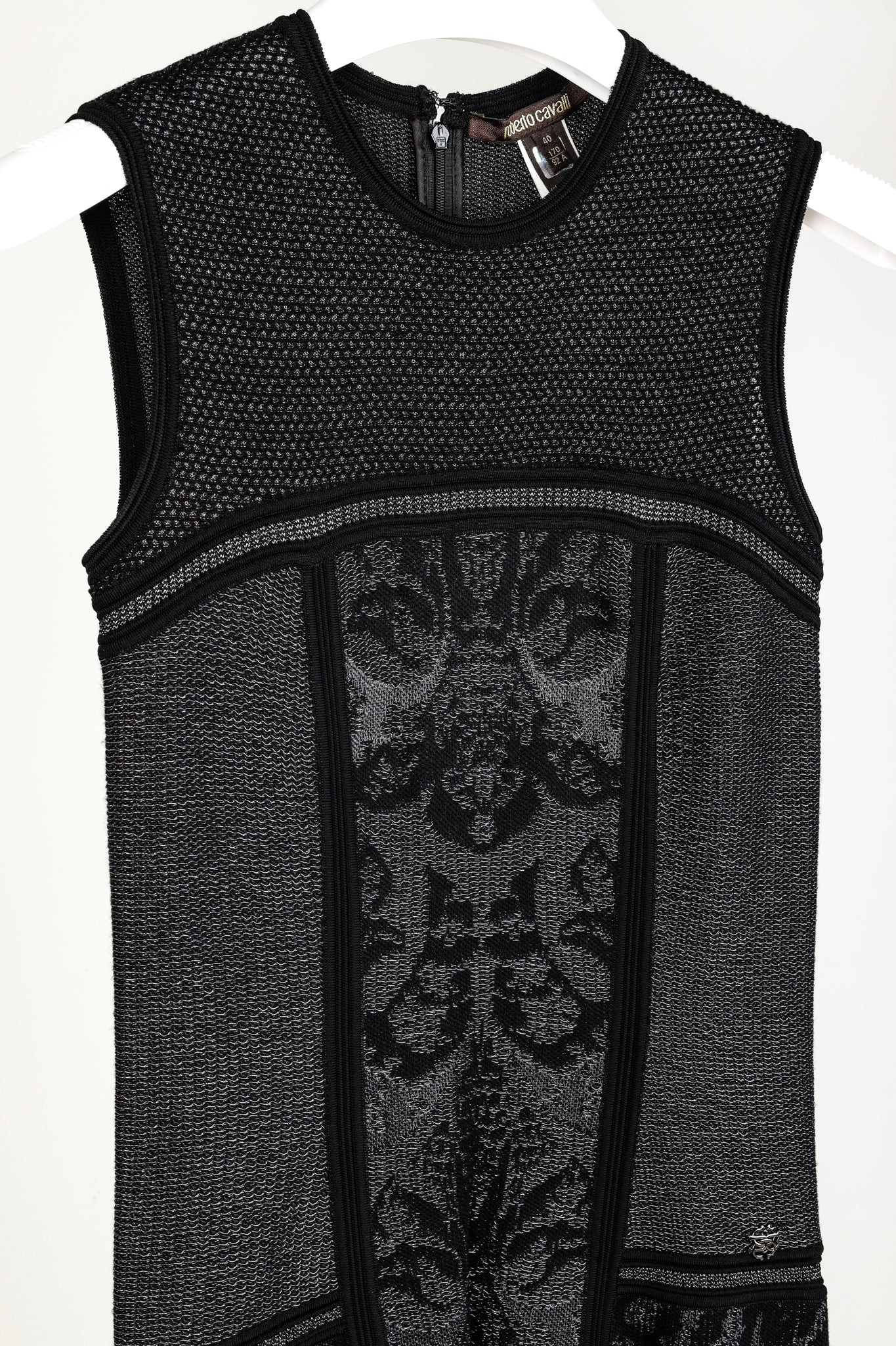 Roberto Cavalli Black Print Sleeveless Metallic Knit Dress