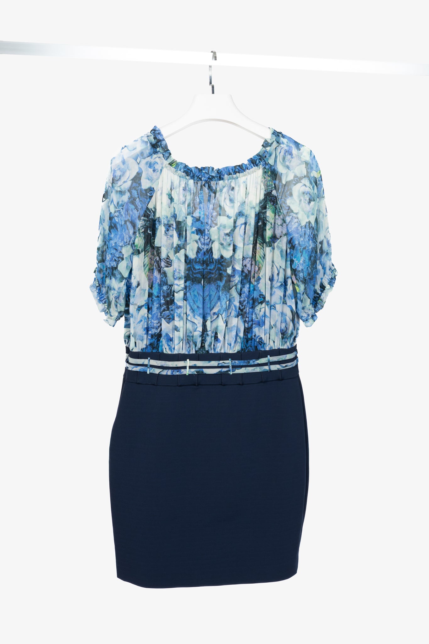 Roberto Cavalli Blue & Navy Floral-Silk Combo Mini Dress