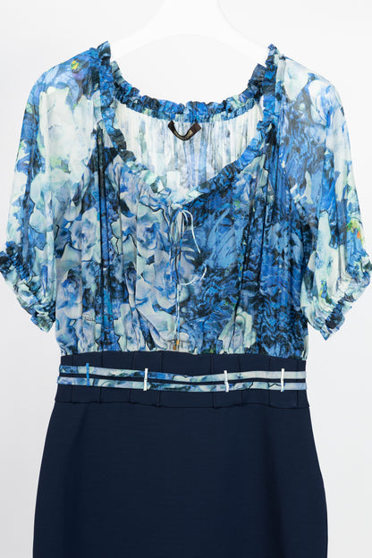 Roberto Cavalli Blue & Navy Floral-Silk Combo Mini Dress
