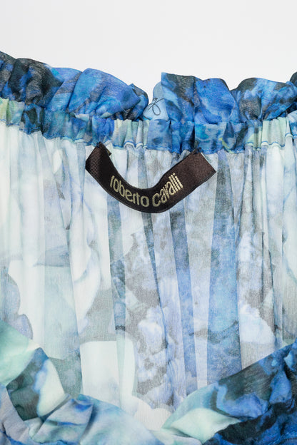 Roberto Cavalli Blue & Navy Floral-Silk Combo Mini Dress
