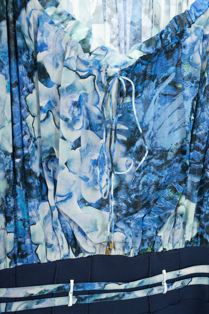 Roberto Cavalli Blue & Navy Floral-Silk Combo Mini Dress