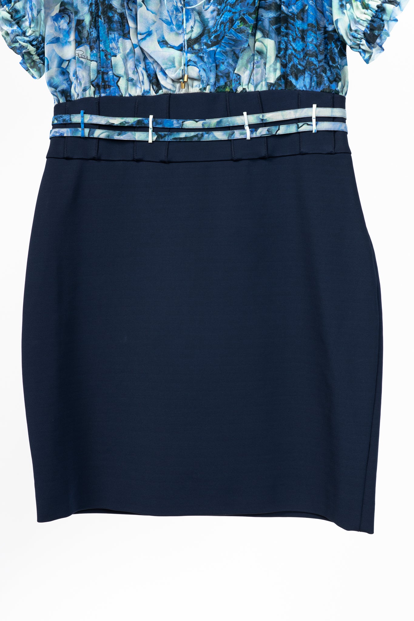 Roberto Cavalli Blue & Navy Floral-Silk Combo Mini Dress
