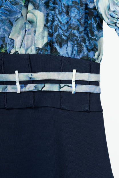 Roberto Cavalli Blue & Navy Floral-Silk Combo Mini Dress