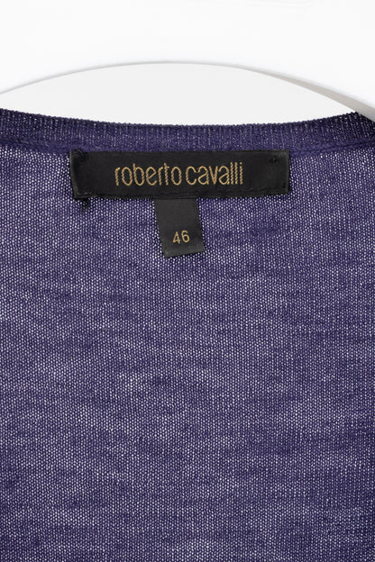 Roberto Cavalli Purple Snake-Bust Ruched Sweater