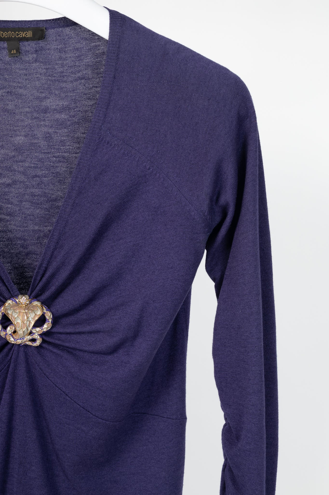 Roberto Cavalli Purple Snake-Bust Ruched Sweater