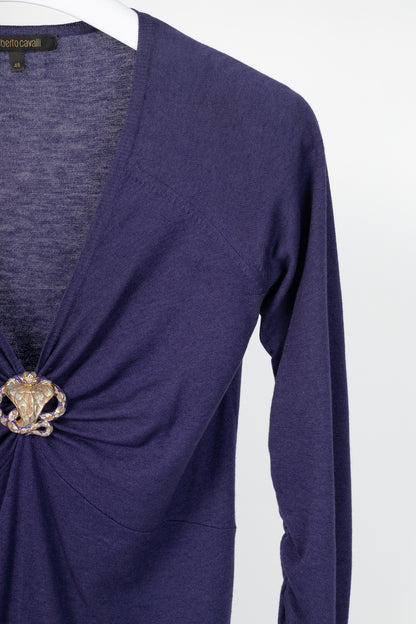Roberto Cavalli Purple Snake-Bust Ruched Sweater