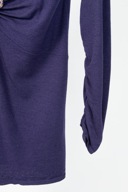 Roberto Cavalli Purple Snake-Bust Ruched Sweater