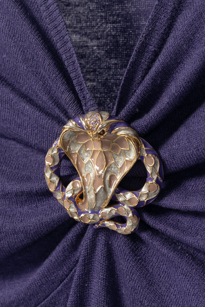 Roberto Cavalli Purple Snake-Bust Ruched Sweater