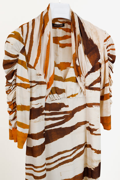 Roberto Cavalli PF/08 Brown Yellow Animal Print 40s Style Dress