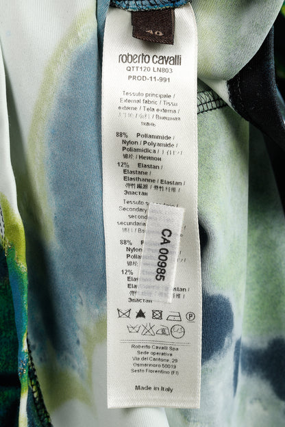 Roberto Cavalli Green Printed Jersey 3/4-Sleeve Bodycon Dress