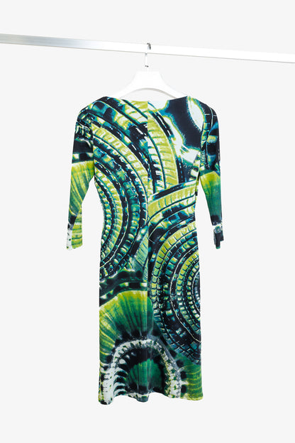 Roberto Cavalli Green Printed Jersey 3/4-Sleeve Bodycon Dress