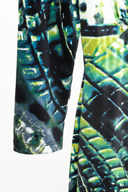 Roberto Cavalli Green Printed Jersey 3/4-Sleeve Bodycon Dress