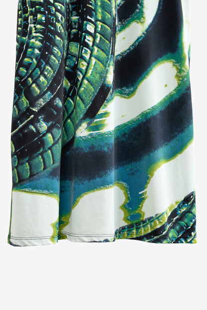 Roberto Cavalli Green Printed Jersey 3/4-Sleeve Bodycon Dress