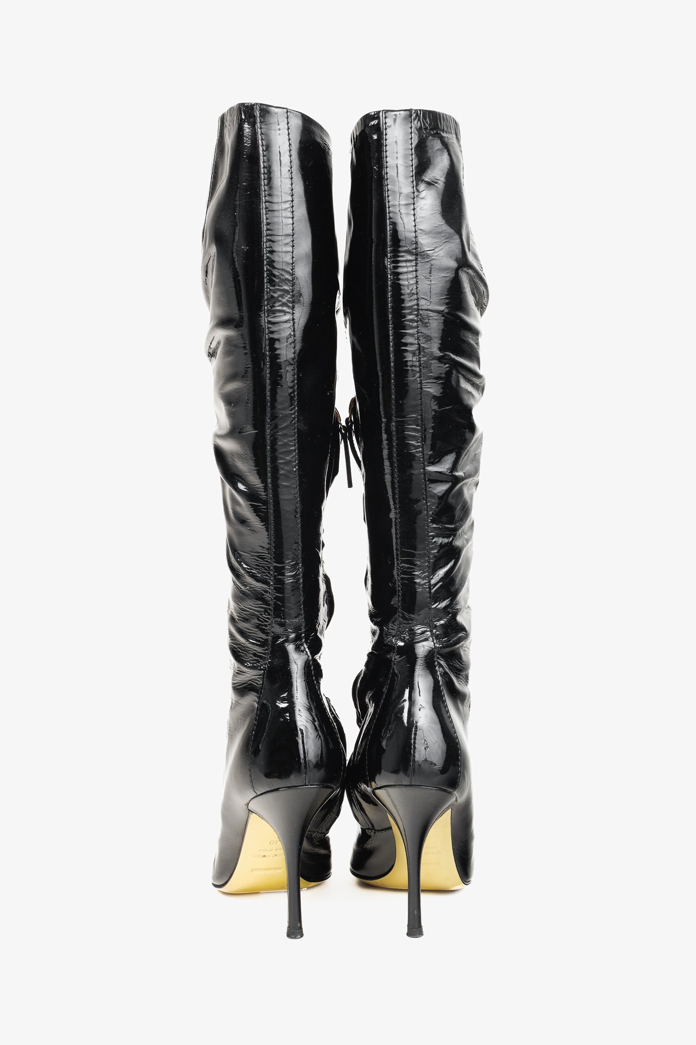 Roberto Cavalli Black Patent Leather Twin-Snake-Heads Tall Stiletto Boot