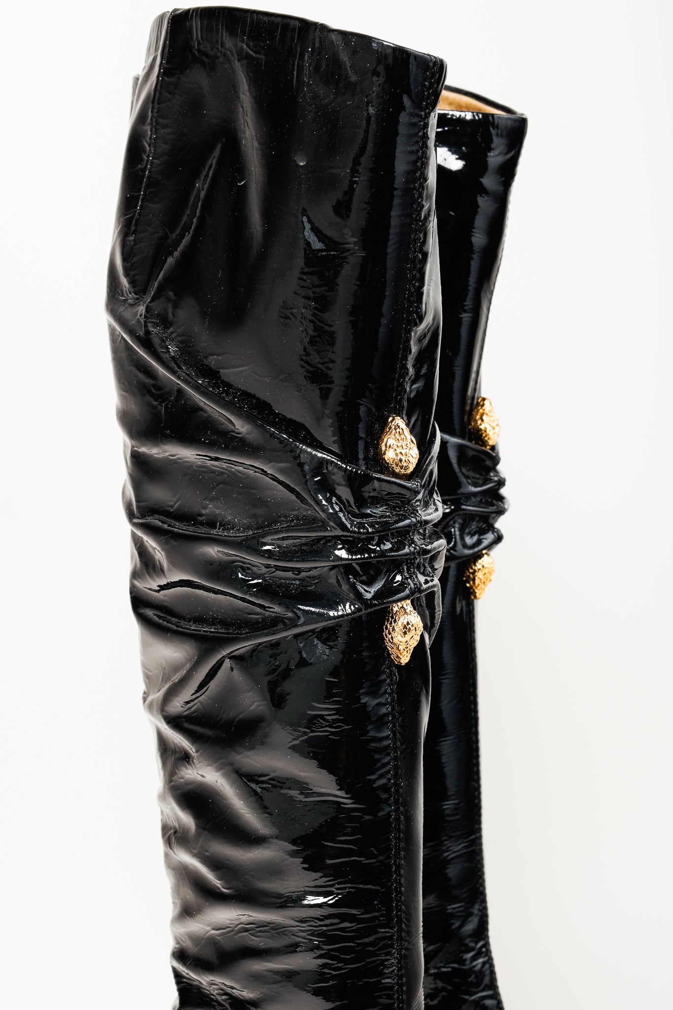 Roberto Cavalli Black Patent Leather Twin-Snake-Heads Tall Stiletto Boot