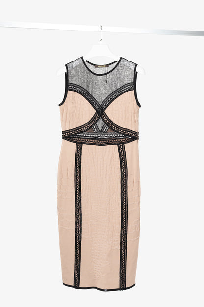 Roberto Cavalli Nude Snakeskin-Jacquard Knit Lace-Trim Dress