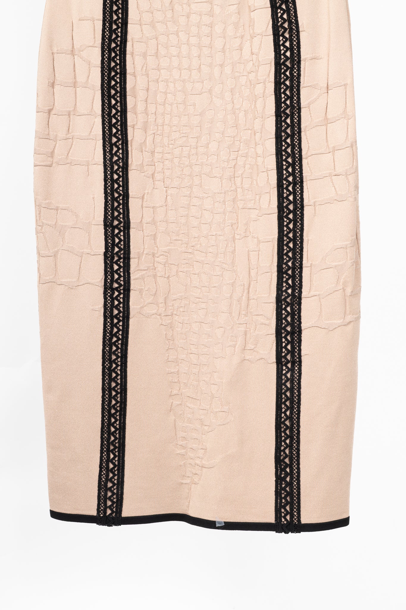 Roberto Cavalli Nude Snakeskin-Jacquard Knit Lace-Trim Dress