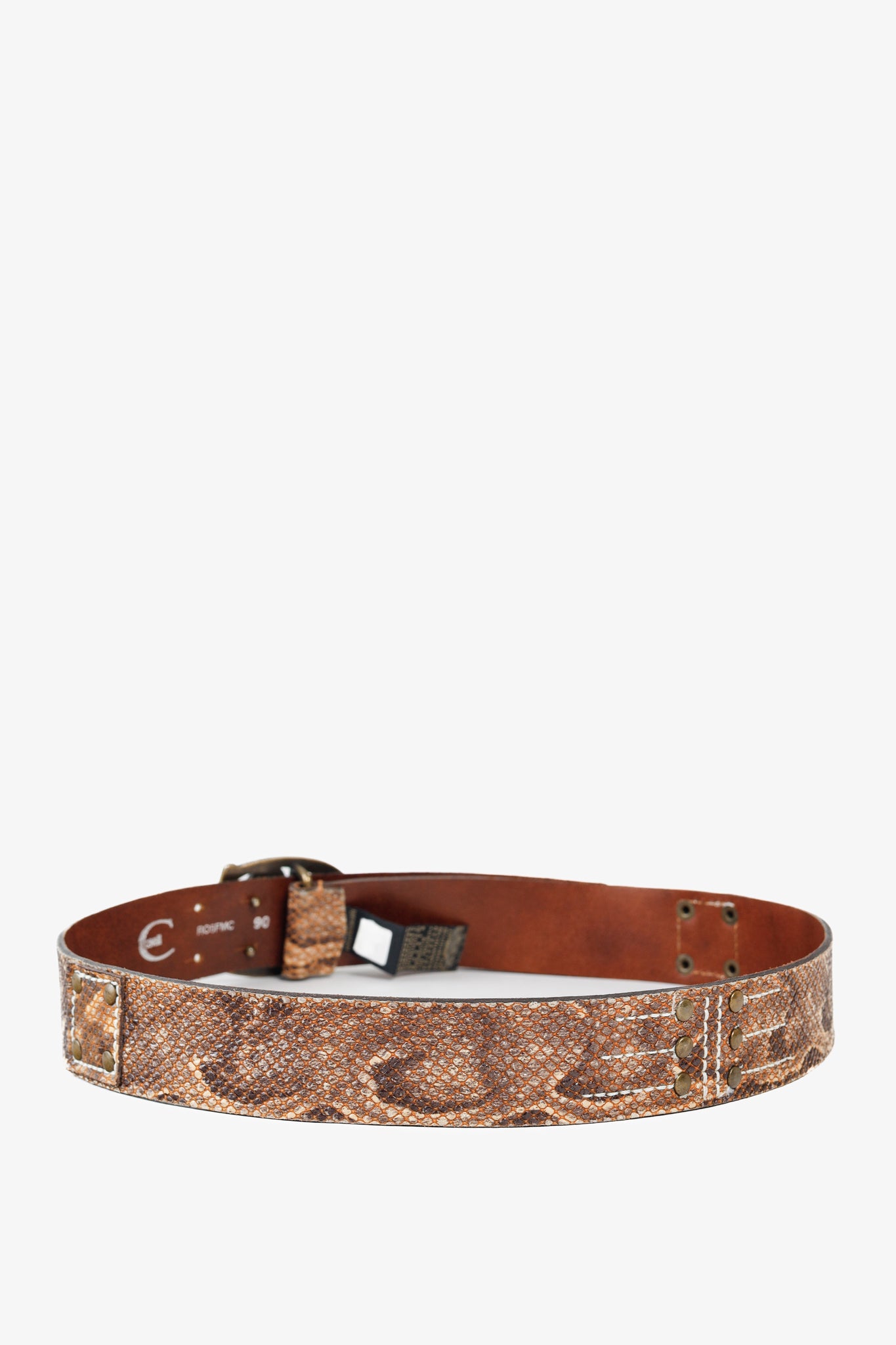 Just Cavalli Brown Snakeskin-Texture Logo-Buckle Belt