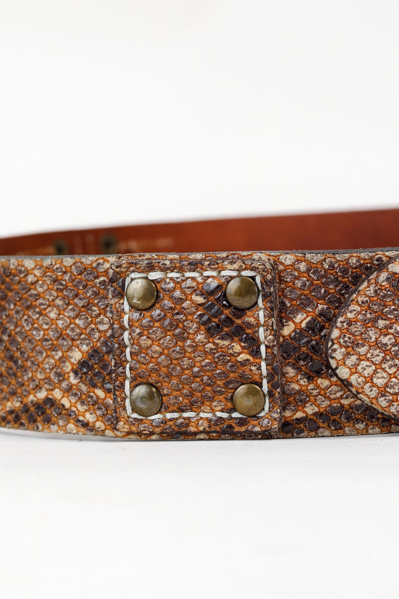 Just Cavalli Brown Snakeskin-Texture Logo-Buckle Belt