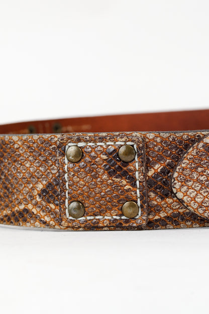 Just Cavalli Brown Snakeskin-Texture Logo-Buckle Belt