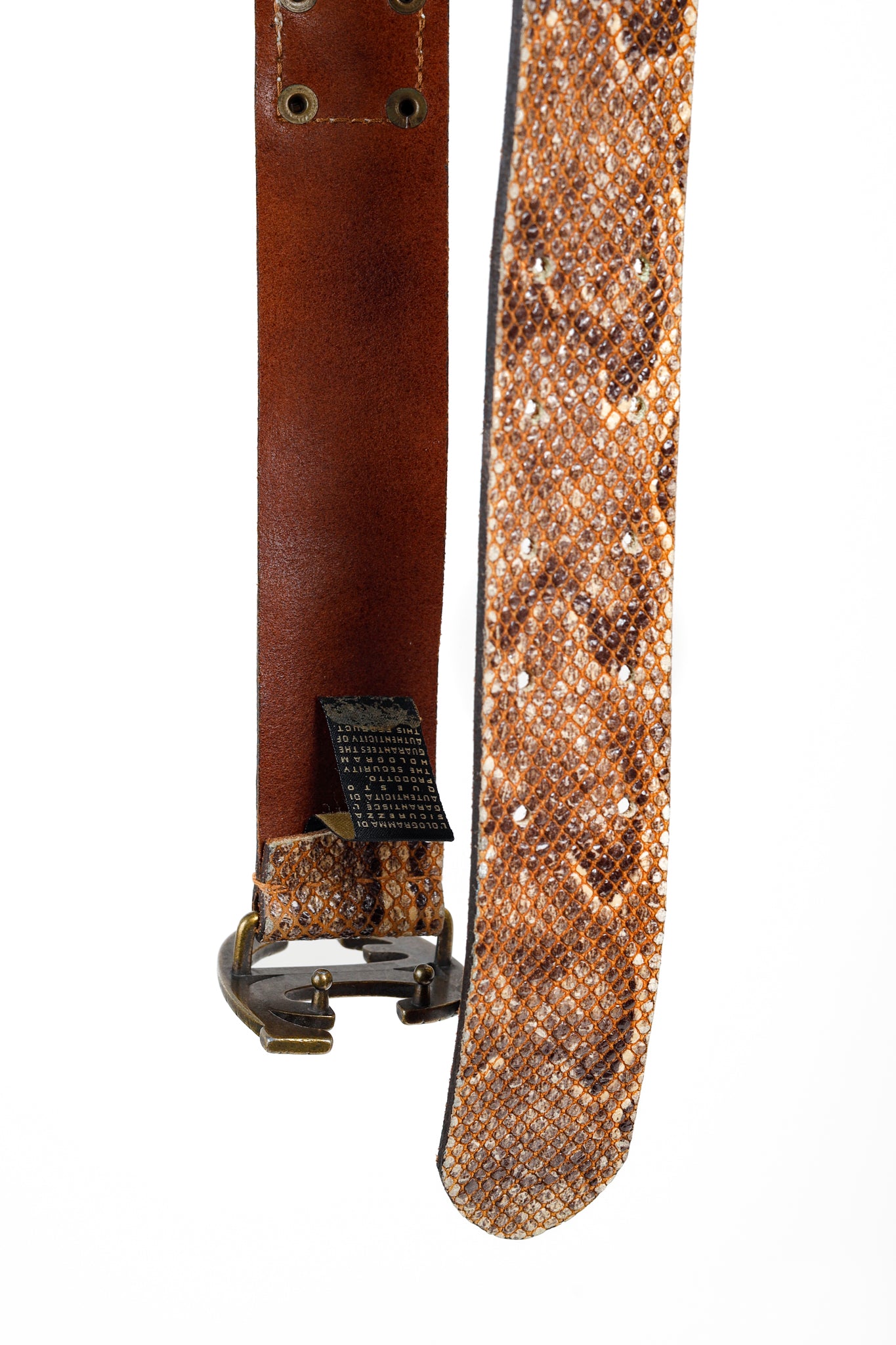 Just Cavalli Brown Snakeskin-Texture Logo-Buckle Belt