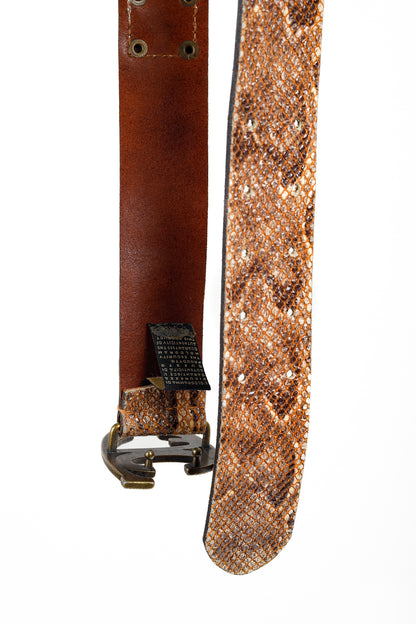 Just Cavalli Brown Snakeskin-Texture Logo-Buckle Belt
