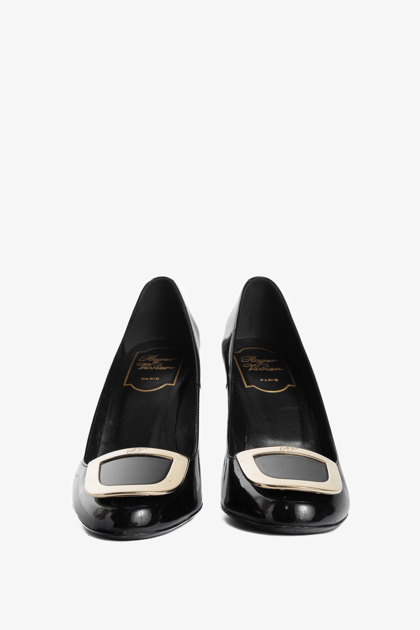 Roger Vivier Décolleté Ecusson Black Patent-Leather Buckle Heels