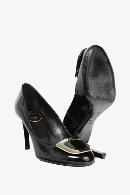 Roger Vivier Décolleté Ecusson Black Patent-Leather Buckle Heels