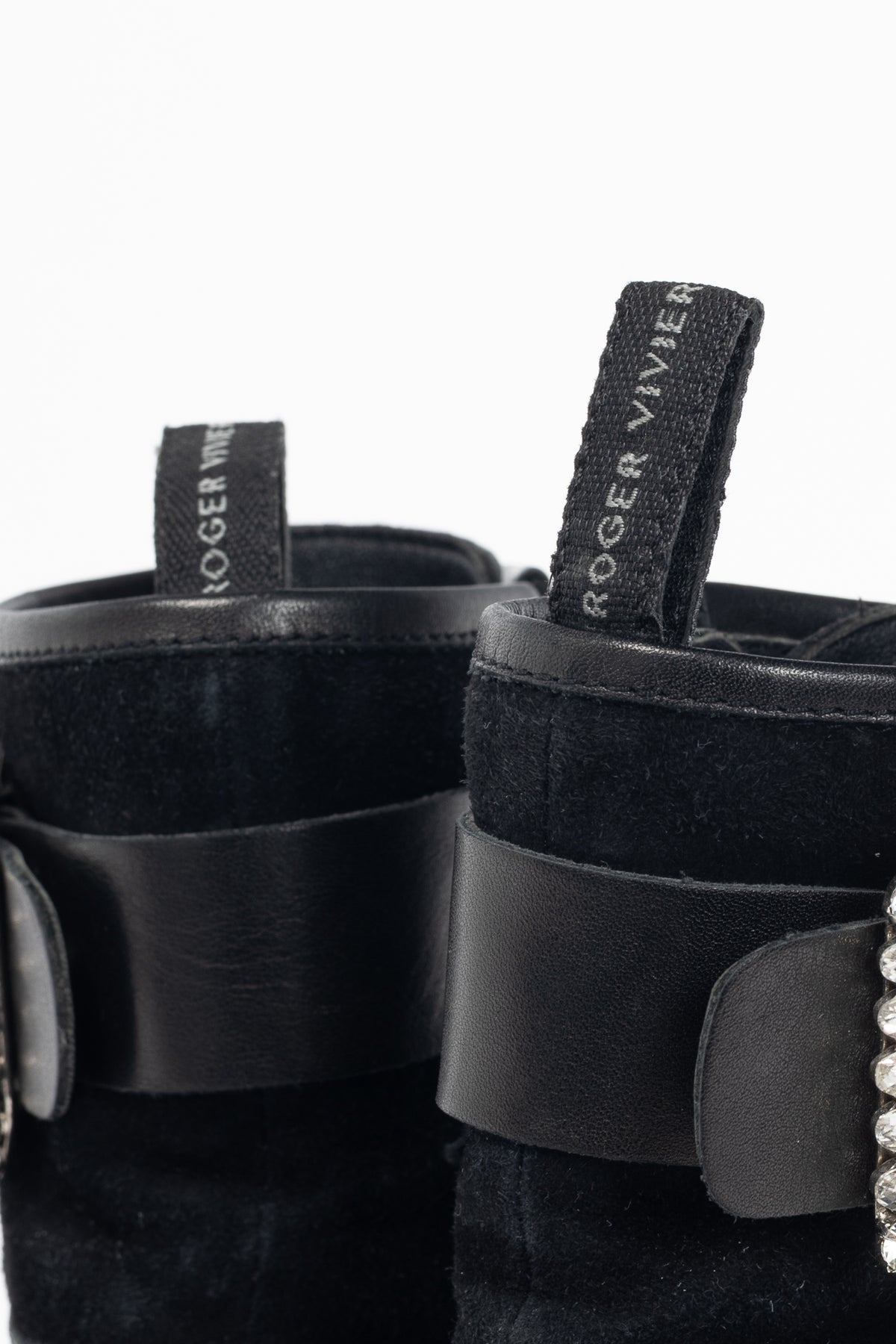 Roger Vivier Viv' Rangers Black Leather & Suede Strass-Buckle Combat Boots