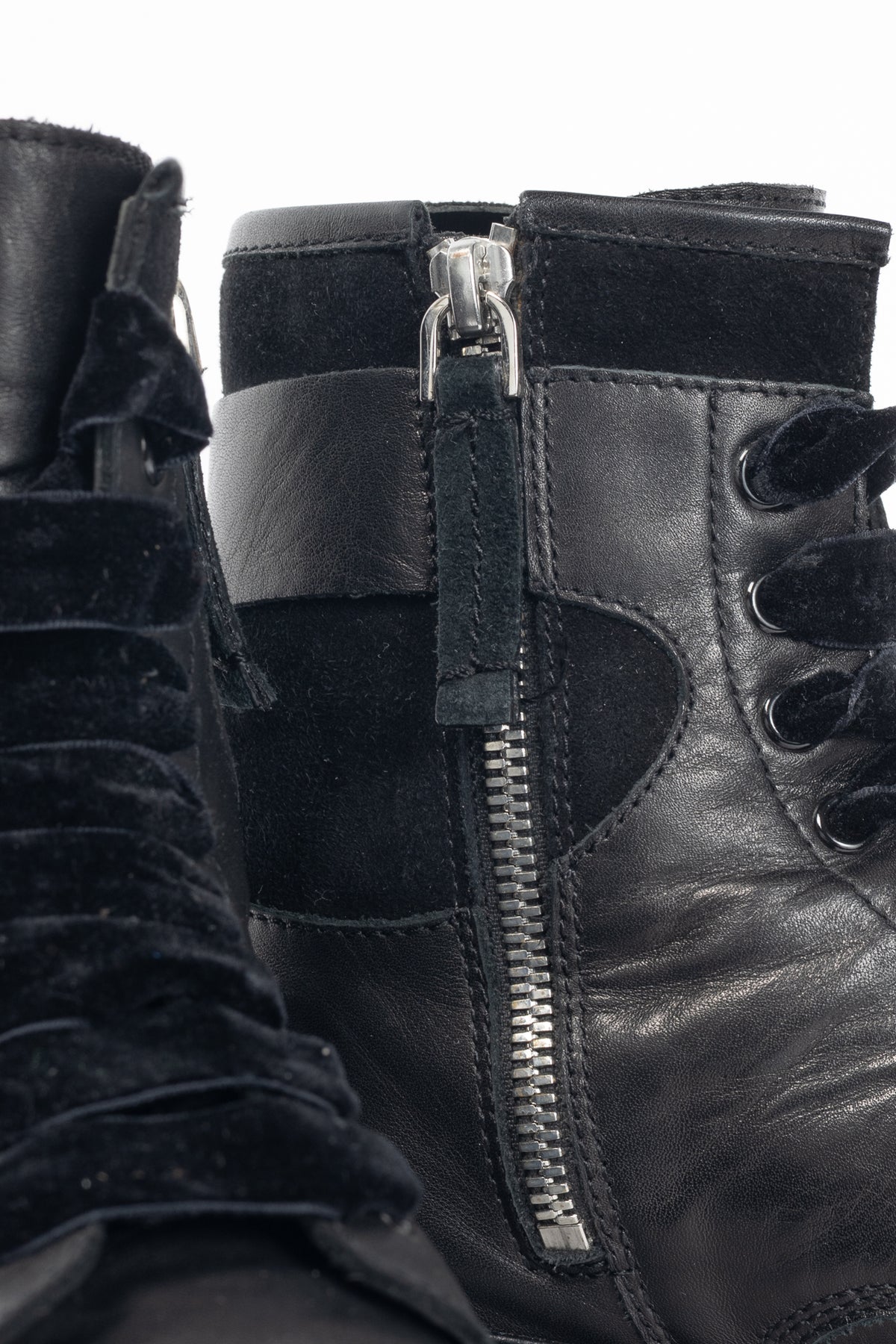 Roger Vivier Viv' Rangers Black Leather & Suede Strass-Buckle Combat Boots