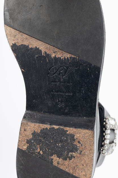 Roger Vivier Viv' Rangers Black Leather & Suede Strass-Buckle Combat Boots