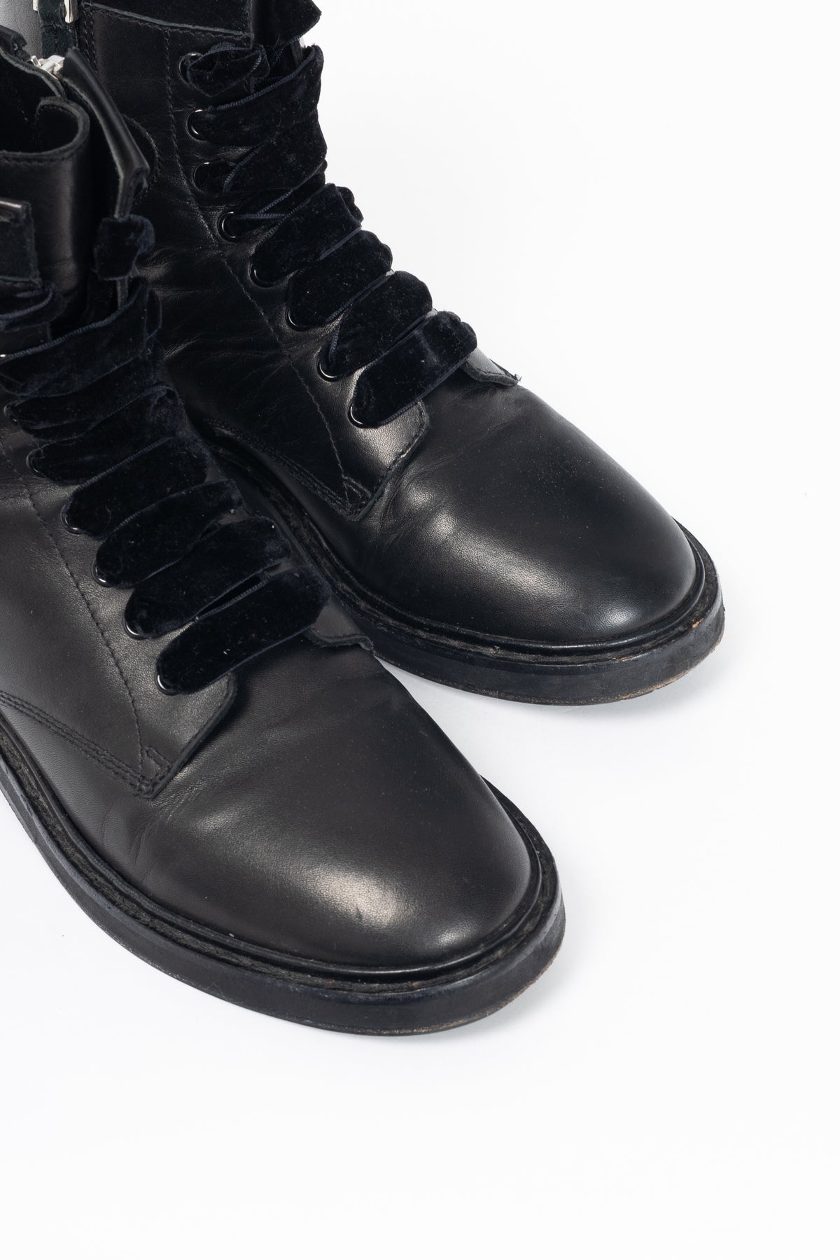 Roger Vivier Viv' Rangers Black Leather & Suede Strass-Buckle Combat Boots