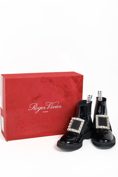 Roger Vivier Viv' Rangers Nero Embellished Patent Leather Chelsea Boots