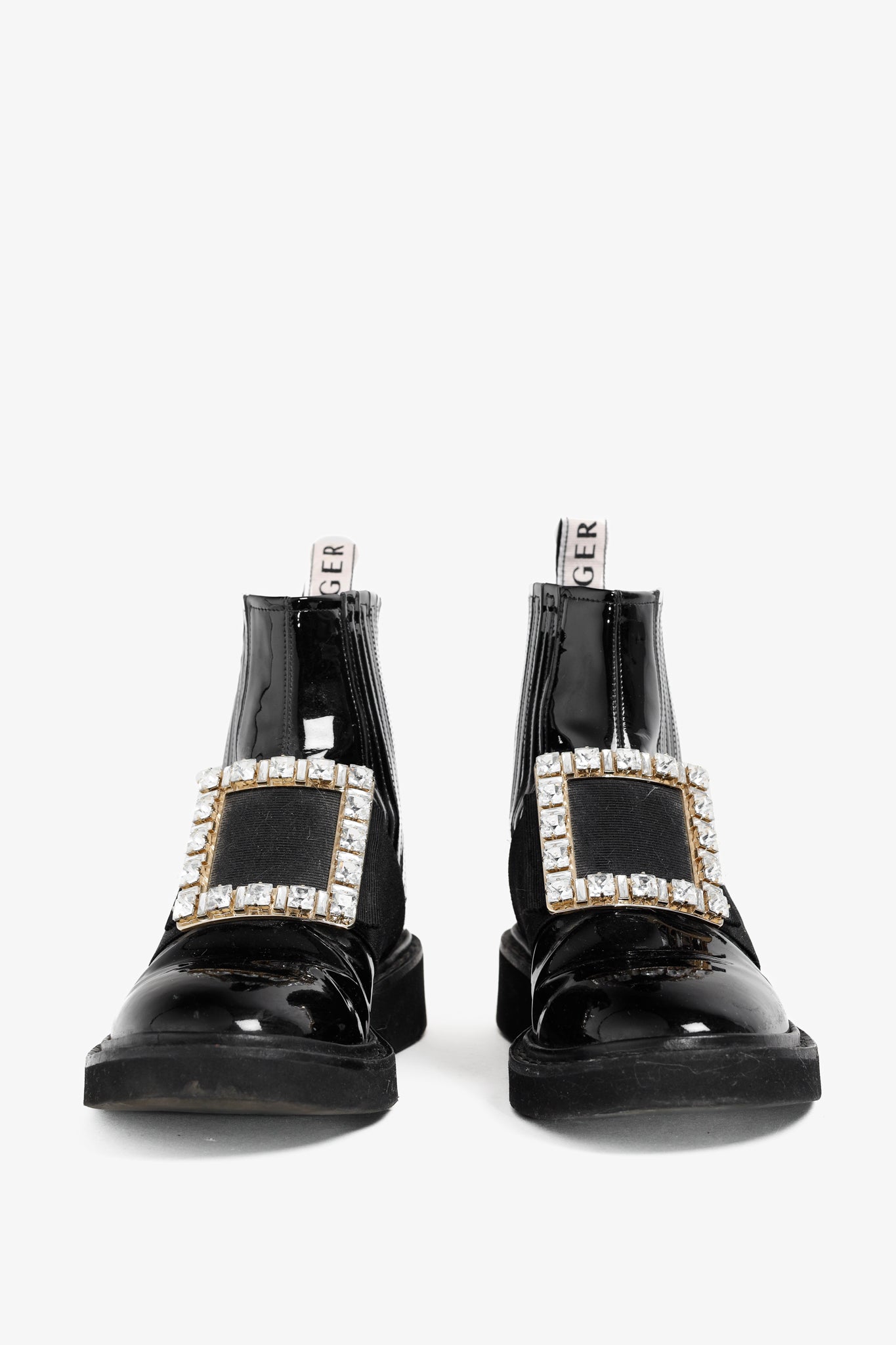 Roger Vivier Viv' Rangers Nero Embellished Patent Leather Chelsea Boots