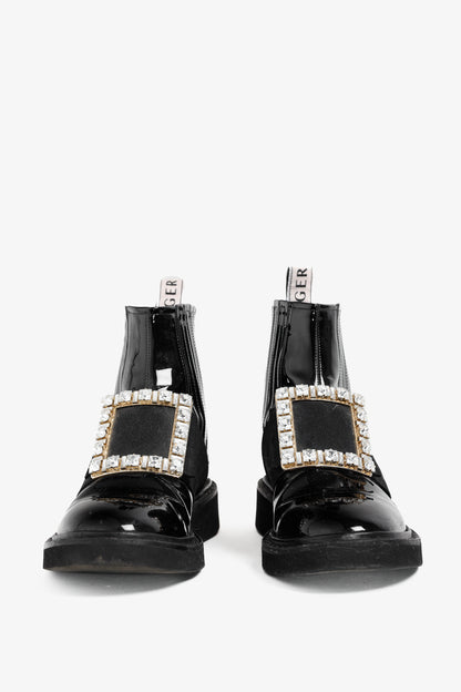 Roger Vivier Viv' Rangers Nero Embellished Patent Leather Chelsea Boots