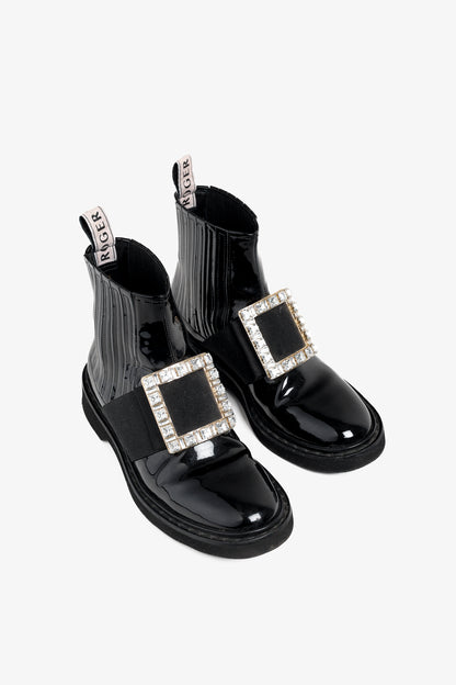 Roger Vivier Viv' Rangers Nero Embellished Patent Leather Chelsea Boots